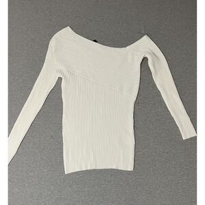 BCBGMAXAZRIA Women's White Off Shoulder Sweater